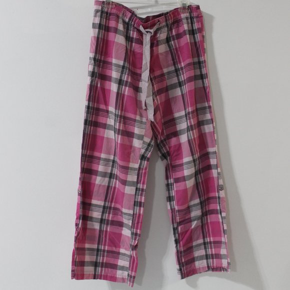 💖 OLD NAVY Intimates Cotton Pajama Pants Sz Small Roll Tab Pink Plaid - Picture 2 of 8